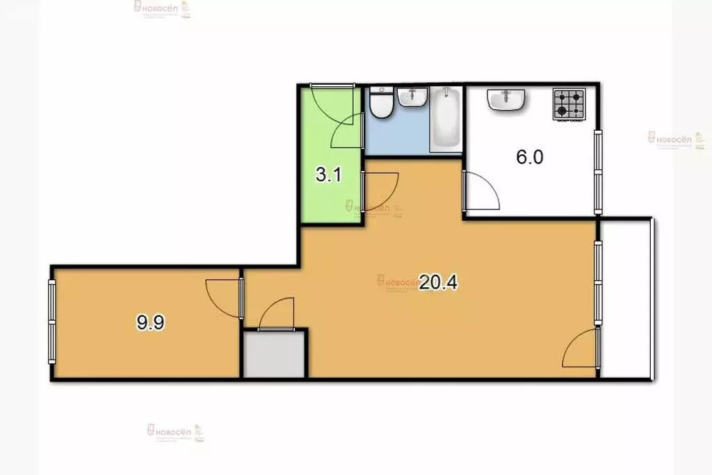 2-комнатная квартира: Берёзовский, улица Анучина, 2 (39 м) - Фото 0