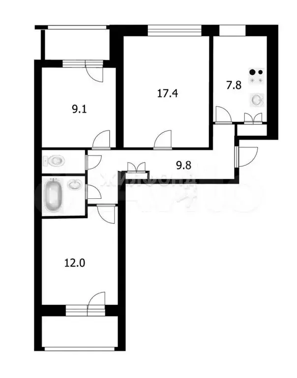 3-к. квартира, 60,7 м, 4/9 эт. - Фото 0