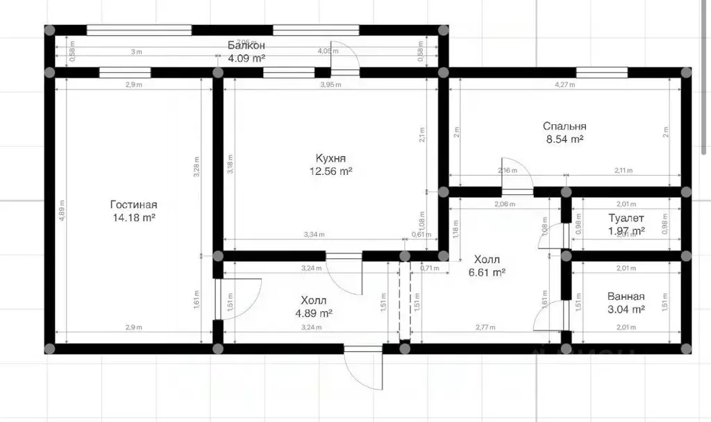 2-к кв. Кабардино-Балкария, Нальчик ул. Тарчокова (55.0 м) - Фото 2