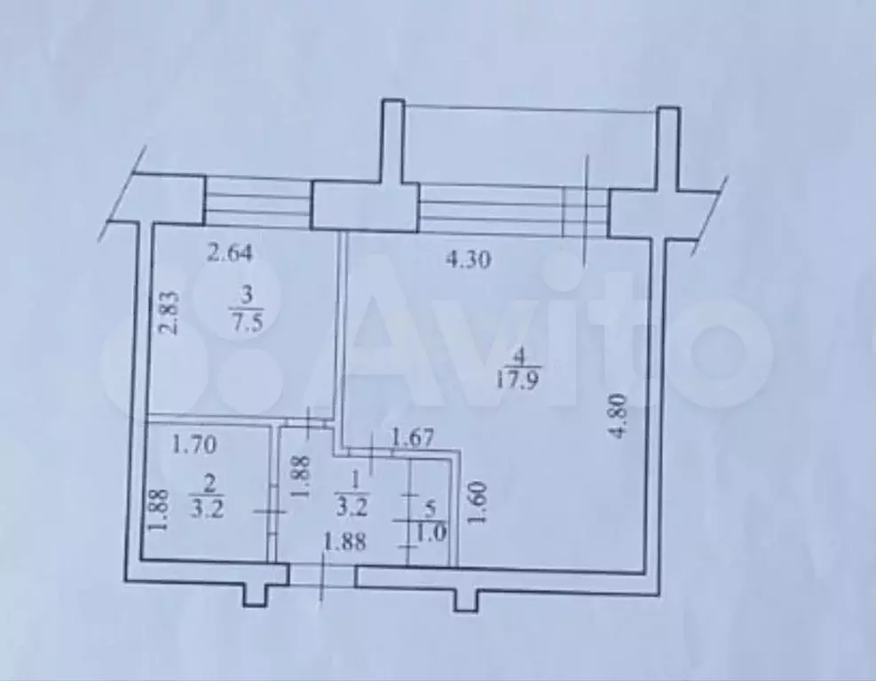 1-к. квартира, 32,8 м, 4/5 эт. - Фото 0