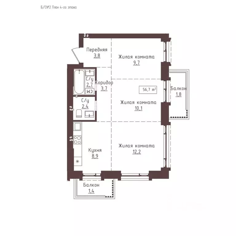 3-к кв. Алтайский край, Барнаул ул. Папанинцев, 155 (56.7 м) - Фото 1