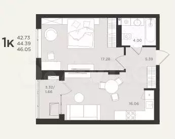 1-к. квартира, 46,1 м, 2/4 эт. - Фото 1