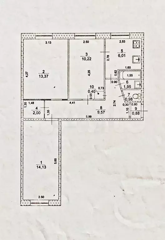 3-к. квартира, 59,5 м, 1/5 эт. - Фото 0