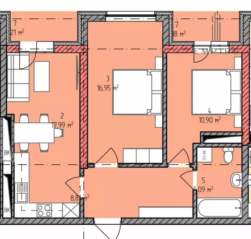 2-комнатная квартира: Грозный, проспект Ахмат-Хаджи Абдулхамидовича ... - Фото 1