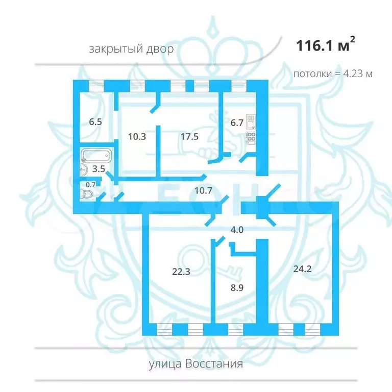 5-к. квартира, 116,1 м, 2/4 эт. - Фото 0