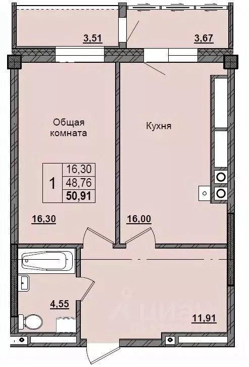 1-к кв. Саха (Якутия), Якутск ул. Красильникова, 5 (50.91 м) - Фото 0