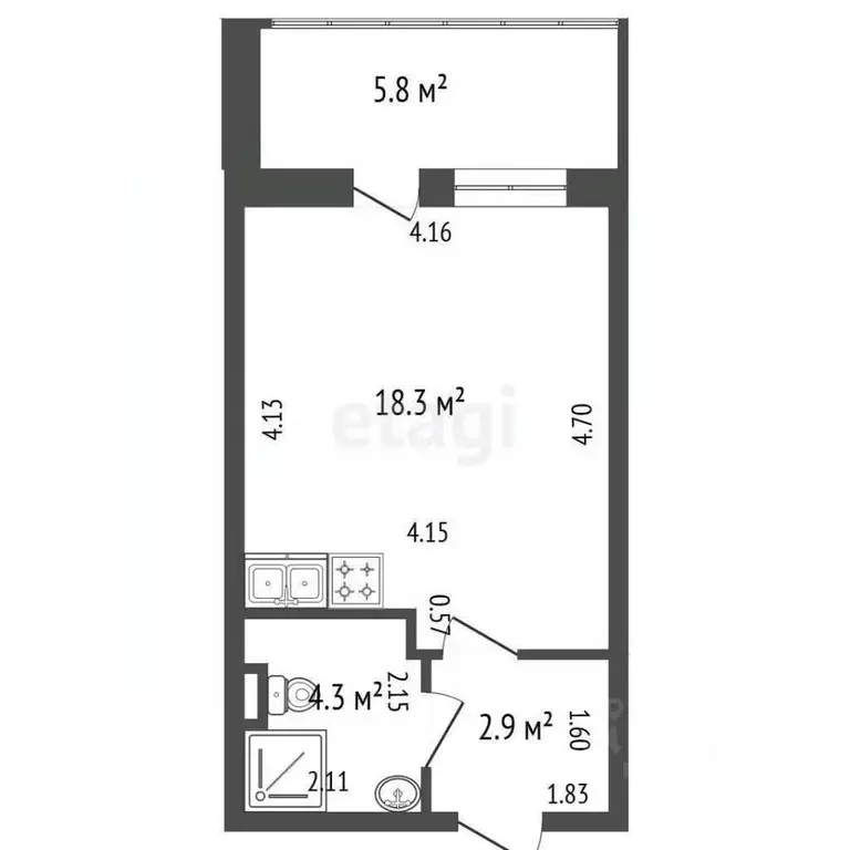Студия Санкт-Петербург ул. Плесецкая, 16 (27.0 м) - Фото 1