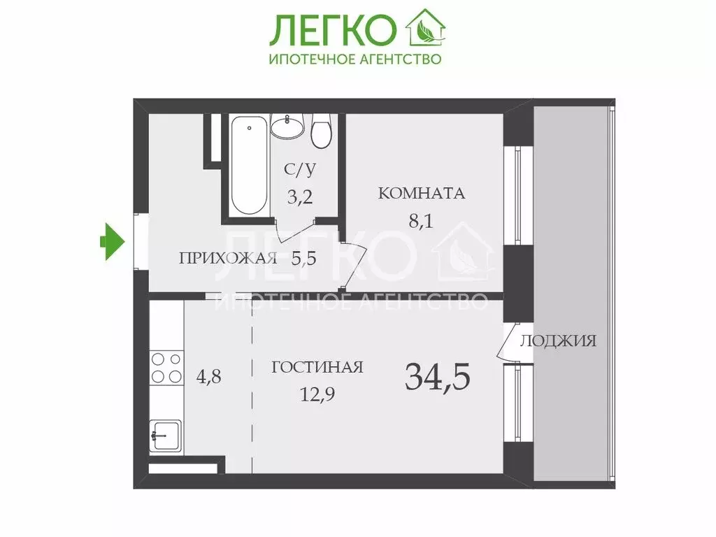 2-комнатная квартира: Новосибирск, Междуреченская улица, 3/1 (34.5 м) - Фото 0