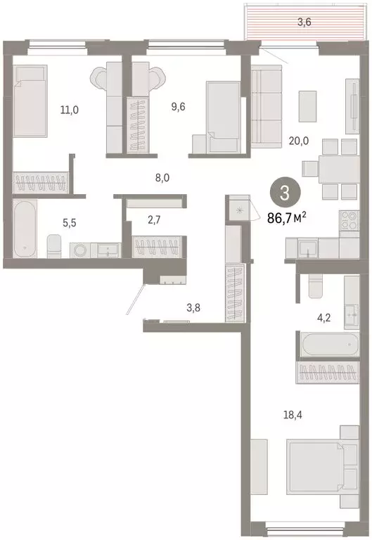 3-комнатная квартира: Омск, Кировский округ (86.67 м) - Фото 2