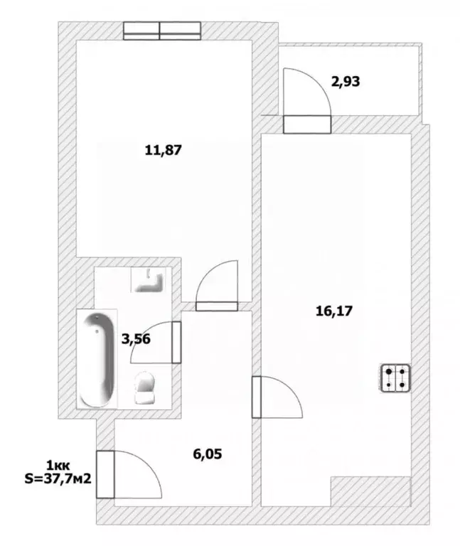 1-к кв. Калининградская область, Калининград Батальная ул., 104 (37.7 ... - Фото 2