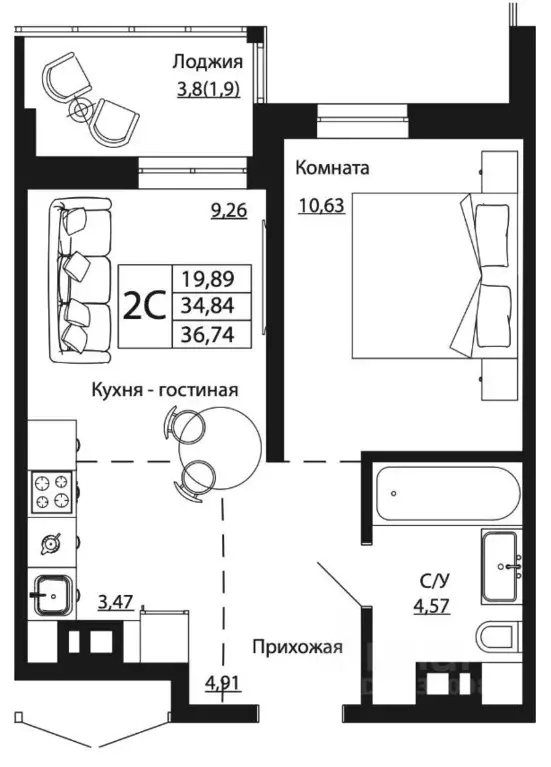 1-к кв. Ростовская область, Ростов-на-Дону ул. Текучева, 370/2 (36.1 ... - Фото 0