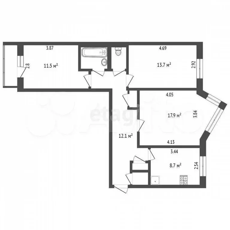 3-к. квартира, 69,9 м, 7/9 эт. - Фото 0