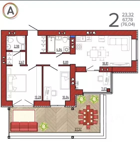 2-к кв. Брянская область, Брянск ул. Ульянова, 24 (76.04 м) - Фото 1