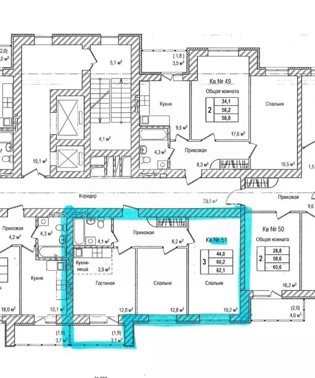 3-к кв. Кемеровская область, Кемерово Ленинградский просп., 53к2 (62.0 ... - Фото 2