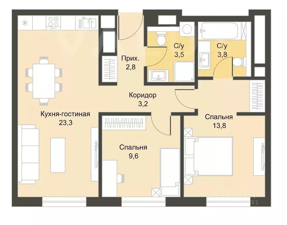 3-к кв. Москва Большая Филевская ул., 4 (62.0 м) - Фото 2