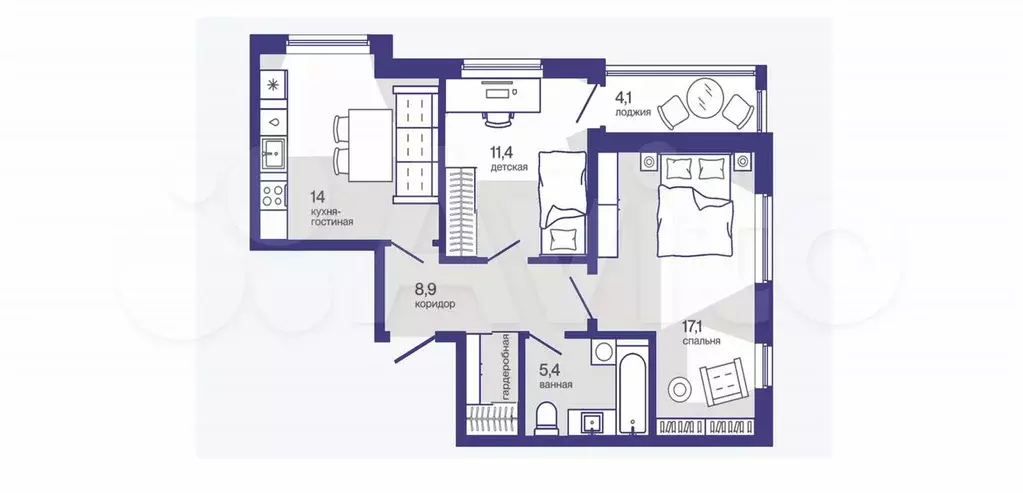 2-к. квартира, 58 м, 3/4 эт. - Фото 1