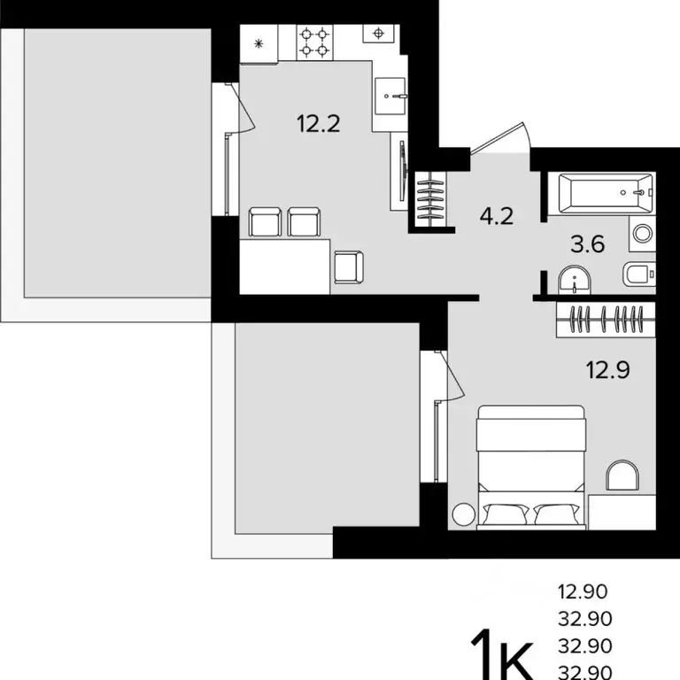 1-к кв. Калининградская область, Гурьевский муниципальный округ, пос. ... - Фото 1