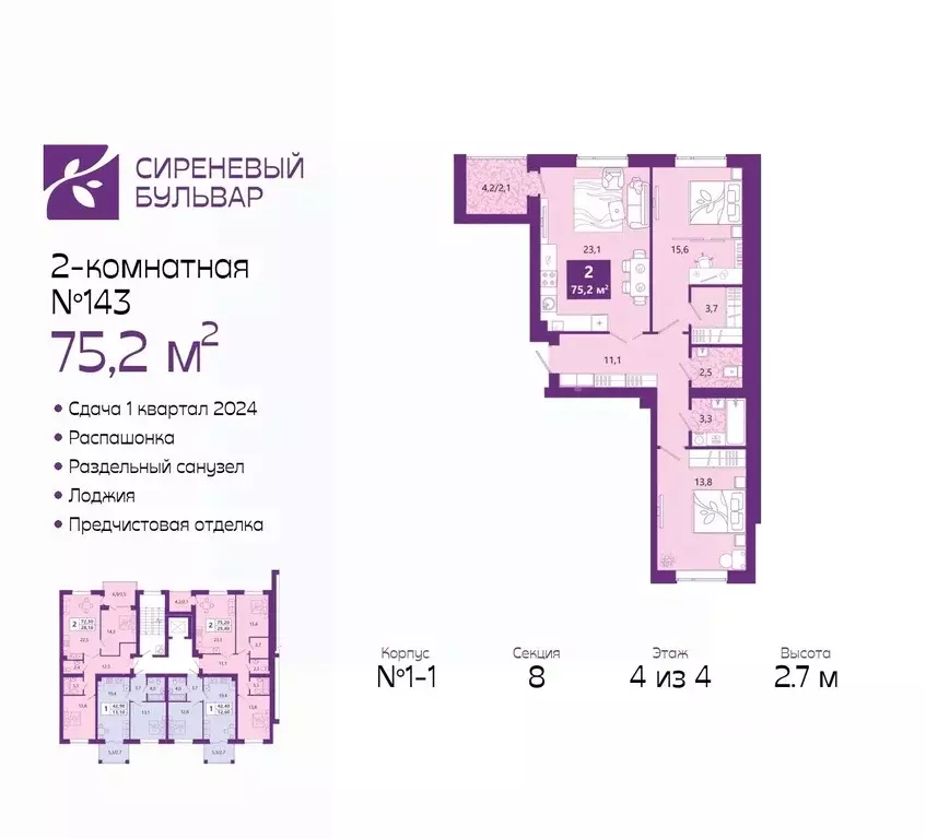 2-к кв. Калининградская область, Калининград Ключевая ул., 27В (76.0 ... - Фото 0