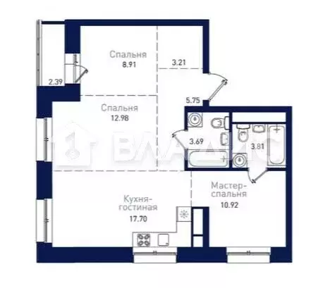 3-комнатная квартира: Благовещенск, Краснофлотская улица, 180 (73.47 ... - Фото 1