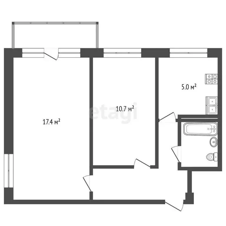 2-комнатная квартира: Тюмень, Севастопольская улица, 21 (42.7 м) - Фото 1