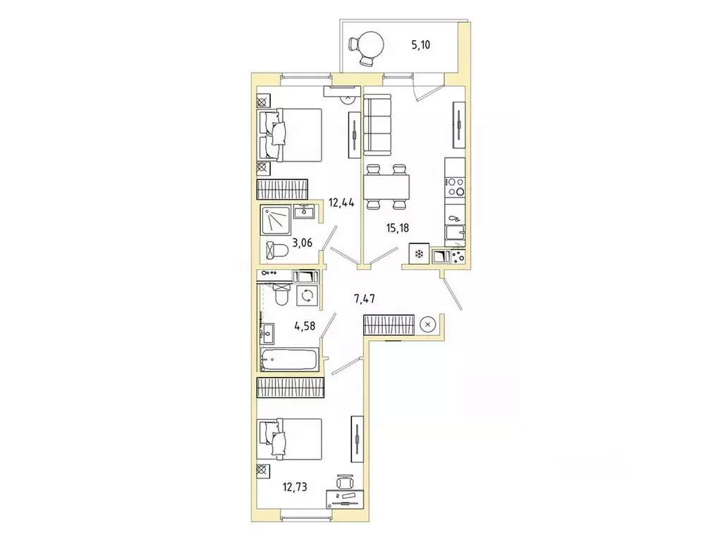 2-к кв. Ленинградская область, Гатчина Въезд мкр,  (58.01 м) - Фото 1