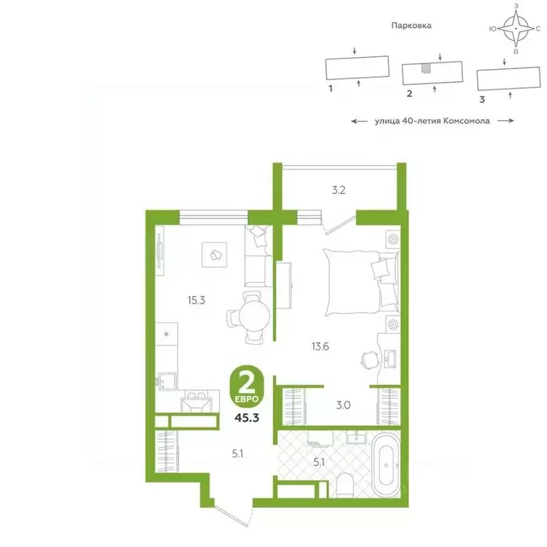 1-к кв. Свердловская область, Екатеринбург ул. 40-летия Комсомола, 2 ... - Фото 1