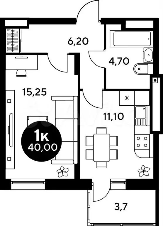 1-к. квартира, 42 м, 2/9 эт. - Фото 0