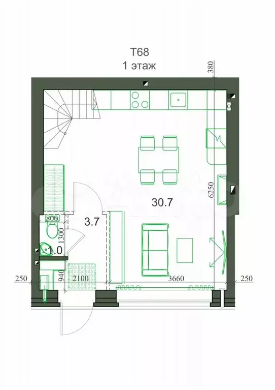 3-к. квартира, 68 м, 2/2 эт. - Фото 1