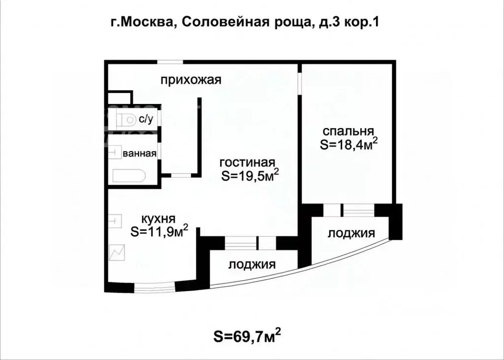 2-к кв. Москва ул. Соловьиная Роща, 3К1 (69.7 м) - Фото 1