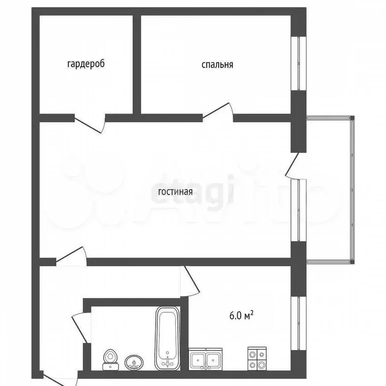 2-к. квартира, 43,5 м, 3/4 эт. - Фото 0