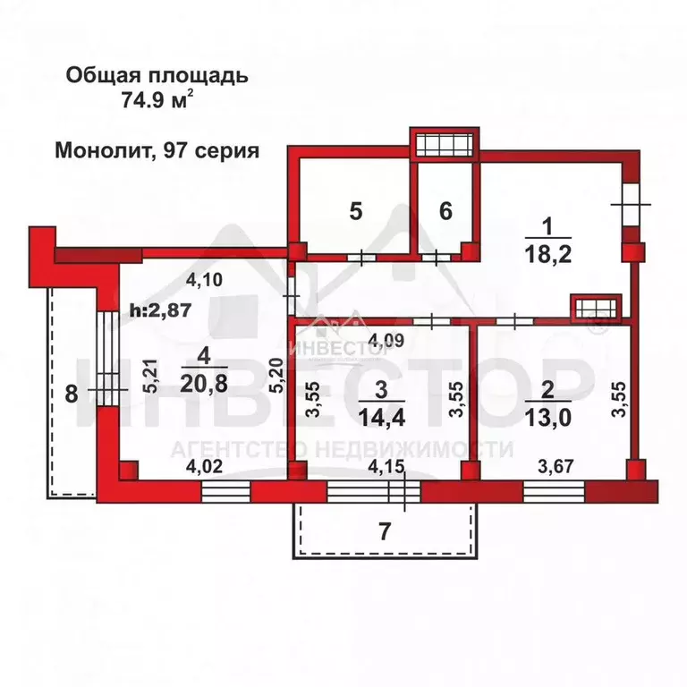 2-к. квартира, 74,9 м, 9/16 эт. - Фото 0