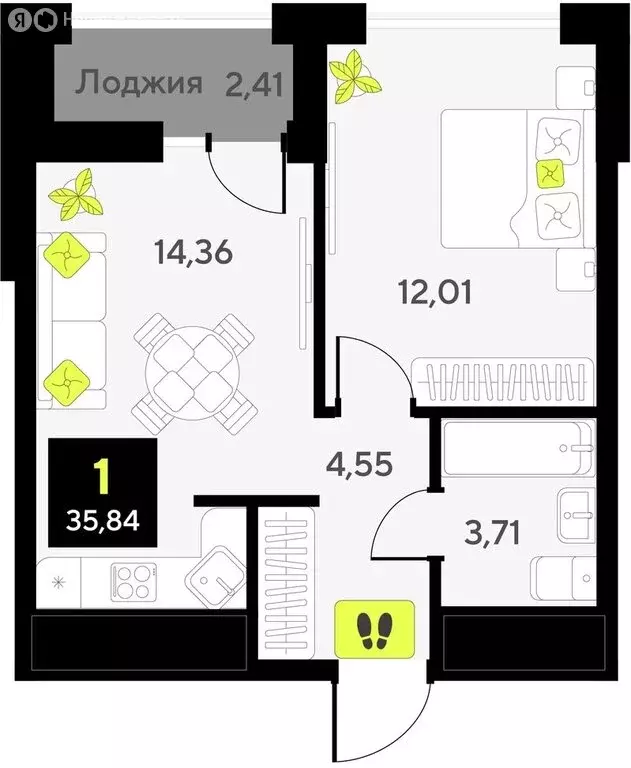1-комнатная квартира: Тюмень, улица Андрея Приказнова, 1 (35.84 м) - Фото 0