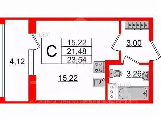 Студия Санкт-Петербург ул. Чирикова, 5 (21.5 м) - Фото 2