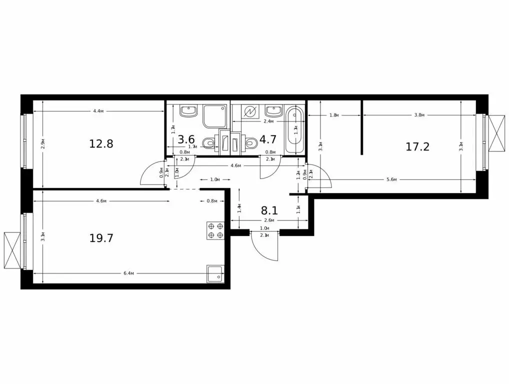 2-комнатная квартира: Благовещенск, ЖК Зея Парк, 3 (66.1 м) - Фото 1