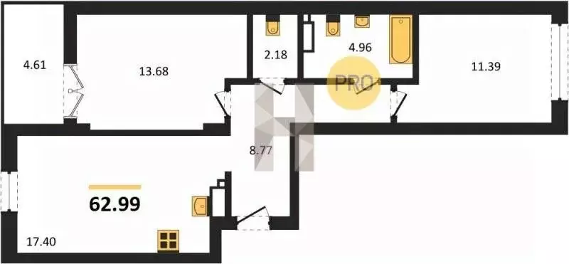 2-к кв. Калининградская область, Гурьевск Включи жилой комплекс (62.99 ... - Фото 1