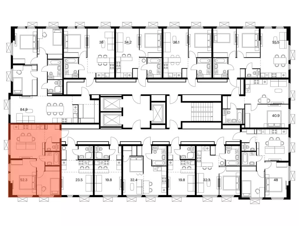 2-комнатная квартира: Мытищи, ЖК Ярославский Квартал, к1.1 (52.3 м) - Фото 1