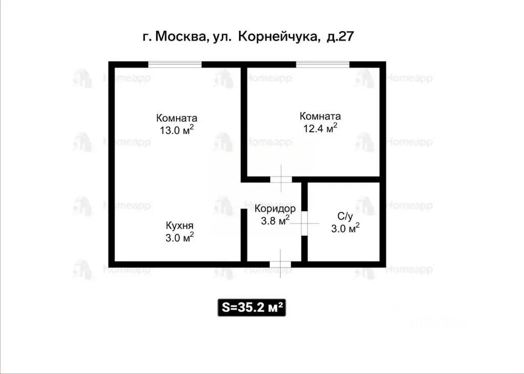 2-к кв. Москва ул. Корнейчука, 27 (35.2 м) - Фото 2