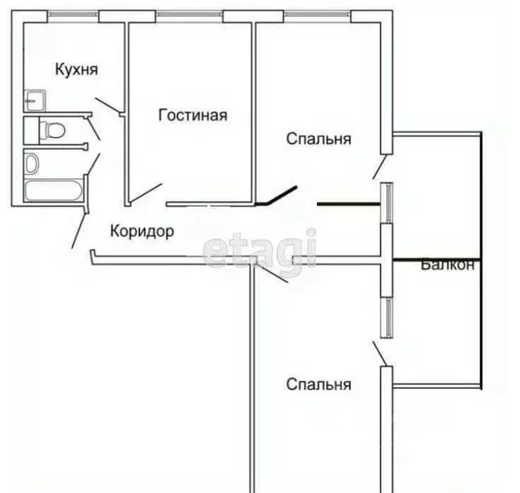 3-к кв. Липецкая область, Липецк ул. Космонавтов, 8 (60.0 м) - Фото 1
