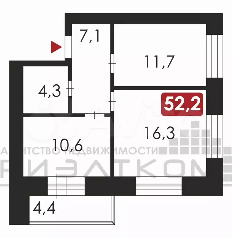 2-к. квартира, 52,1 м, 5/9 эт. - Фото 0