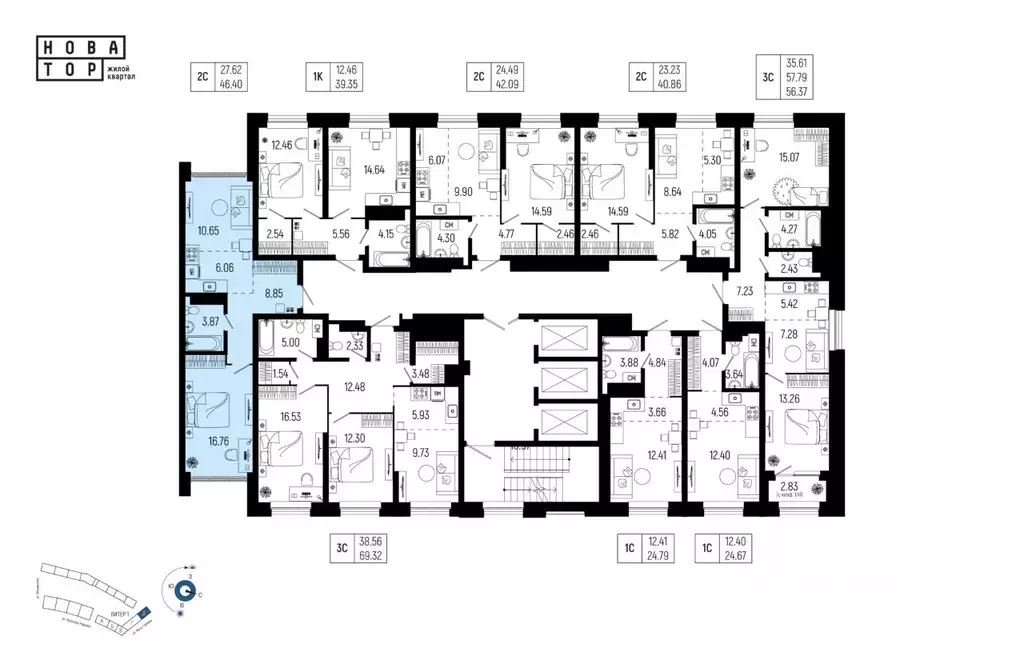 2-к кв. Башкортостан, Уфа Глумилино-1 мкр, Новатор жилой комплекс ... - Фото 2