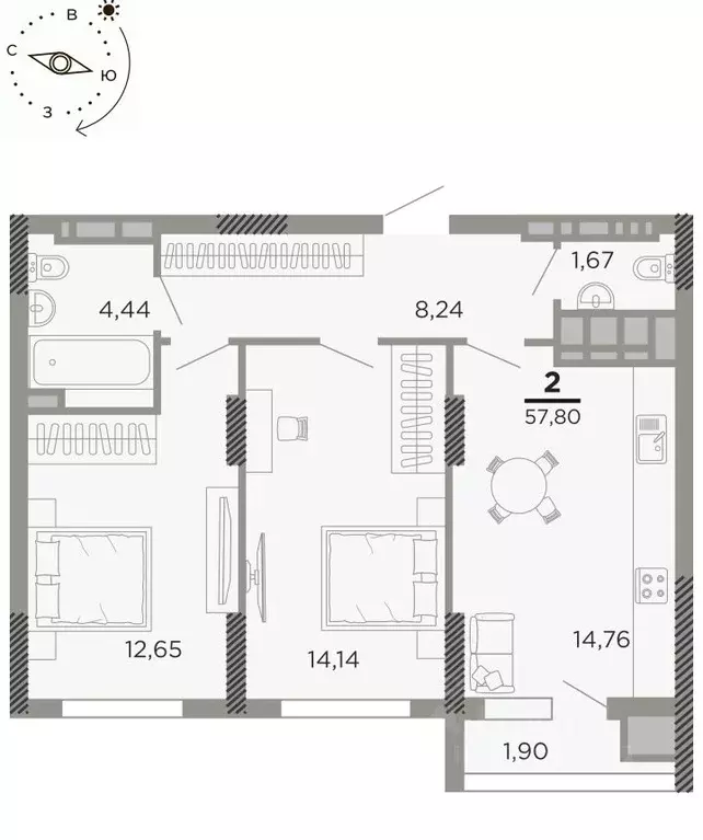 2-к кв. Рязанская область, Рязань Совхозная ул., 6 (57.8 м) - Фото 0