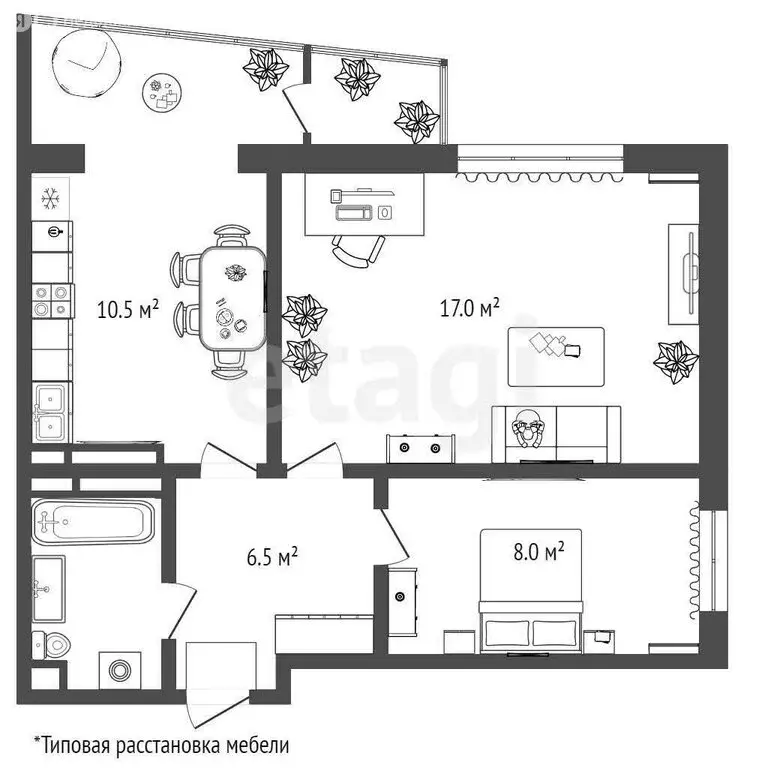 2-комнатная квартира: Тюмень, улица Газовиков, 53 (43.5 м) - Фото 1
