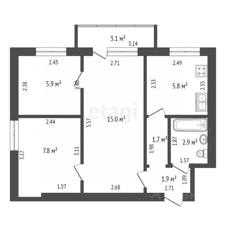3-к кв. Тамбовская область, Тамбов Мичуринская ул., 96 (41.0 м) - Фото 1