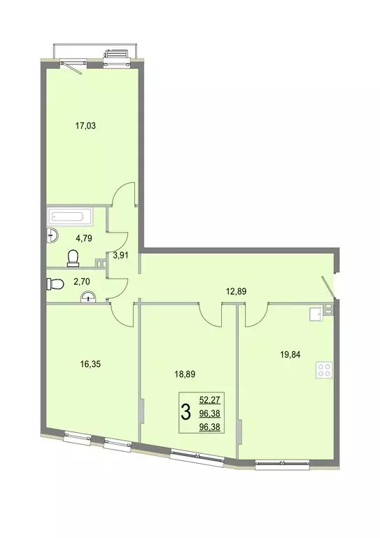 3-комнатная квартира: деревня Крюково, 6 (96.2 м) - Фото 0