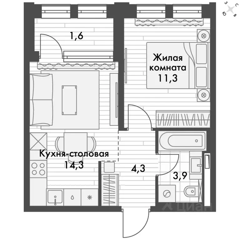 1-к кв. Приморский край, Владивосток ул. Крылова, 10 (35.4 м) - Фото 0