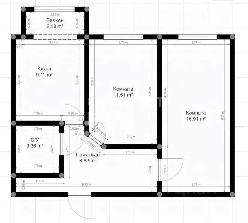 2-к кв. Кабардино-Балкария, Нальчик ул. Головко, 99 (50.0 м) - Фото 2