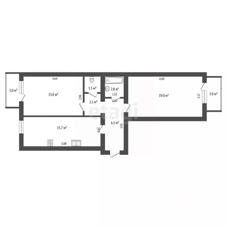 2-к кв. Краснодарский край, Краснодар ул. Кирилла Россинского, 69 ... - Фото 2