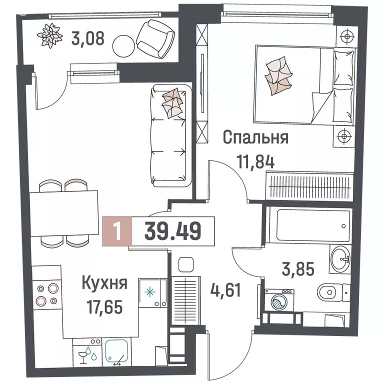 1-комнатная квартира: Мурино, жилой комплекс Авиатор (39.49 м) - Фото 1