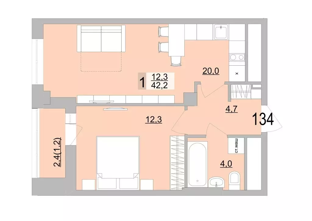 1-комнатная квартира: Екатеринбург, Черкасская улица, 5к3 (42.2 м) - Фото 0