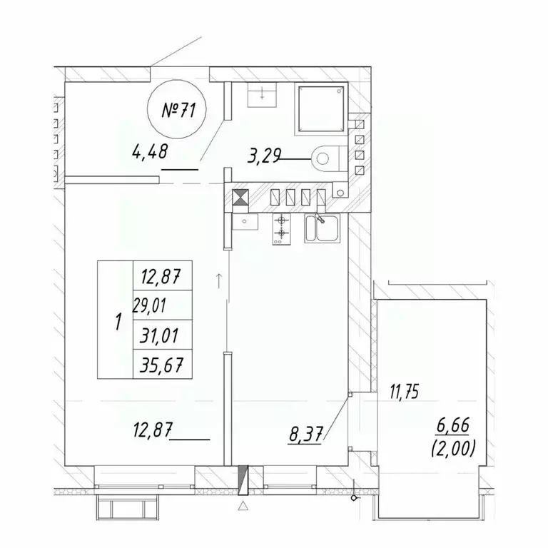 1-к кв. Калининградская область, Зеленоградск  (35.67 м) - Фото 1